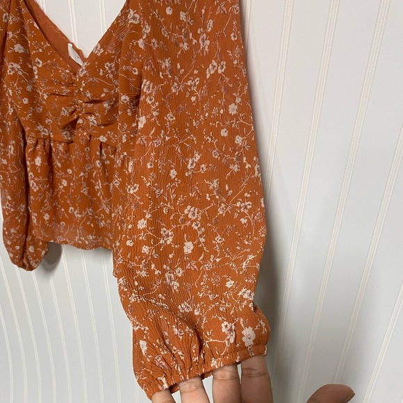 NWT ASTR The Label Rust Multi Floral Puff Sleeve Boho Sweetheart Top S XS - Picture 5 of 11